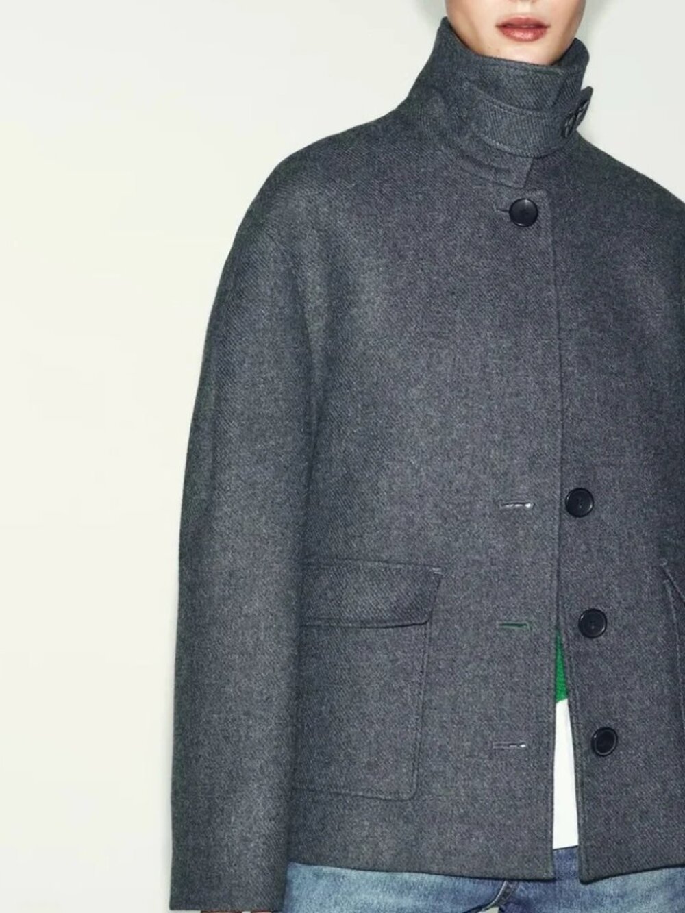 ZARA WOMAN NEW WOOL BLEND SHORT COAT WITH HIGH NECK GRAY SIZE XL 2070/397 NWT - Picture 3 of 11